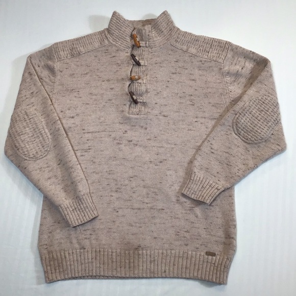 JB Holt Lincoln Mens Henley Sweater Size XL Elbow Patch Woodeon Toggle Academia - Picture 5 of 16